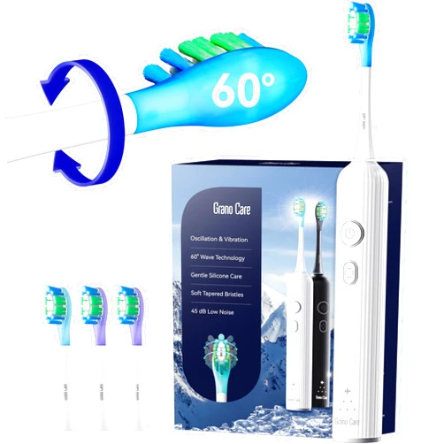 Grano Care Wave Electric Toothbrush, Oscillation & Vibration Sonic Electric Toothbrush for Adults with 4 DuPont Bristles Brush Head, IPX7 Waterproof, USB Rechargeabl, Travel Powered Toothbrush (ABS White)