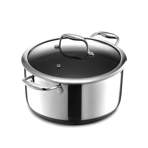 HexClad Hybrid Nonstick 8-Quart Stockpot with Tempered Glass Lid, Stay-Cool Handles, Dishwasher-Friendly, Oven-Safe Up to 900°F, Induction-Ready, Compatible with All Cooktops