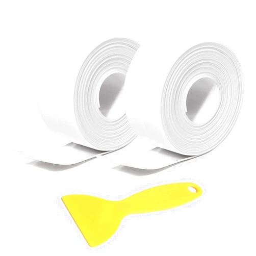 LUNNTE Caulk Strip Tape, White PVC Waterproof Self-Adhesive Sealing Tape for Kitchen Bathtube Bathroom Toilet Sink Floor Wall Corner Edge with Tool, 2 PCS (White/ 11Ft)