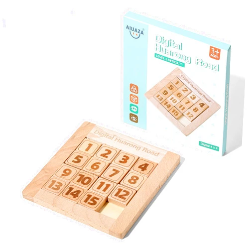 AIUAZA Wooden Number Sliding Puzzle，Brain Teasers Toy Tangram Slide Puzzle Game，Sequential Puzzles Board Game，Educational Toys for Kids and Adults (1-15 Medium Size)