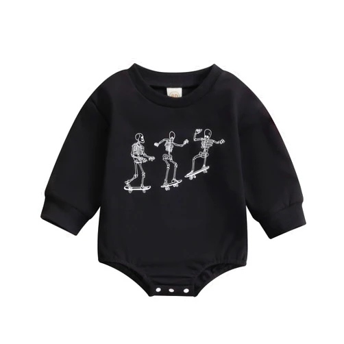 Endorothii Baby Halloween Clothes Girl Boy Spooky Babe Pumpkin Romper Sweatshirt Long Sleeves Bubble Bodysuit Outfit