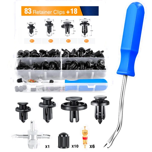 GOOACC Bumper&Splash Shield Retainer Metal Insert Clips Assortment Kit for Acura Honda 91503-SZ3-003 91503-SZ5-003 91506-S9A-003 Toyota Fender Liner 90467-07215 4-Way Valve Tools Tire Caps Cores
