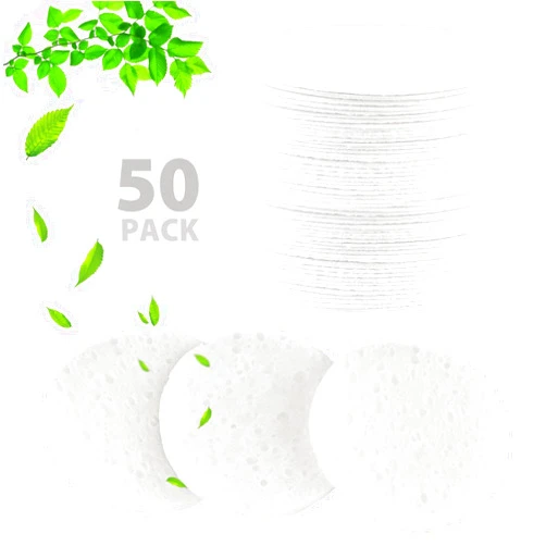 TAOTOP 50-Count Compressed Facial Sponges, 100% Natural Cellulose Spa Sponge Perfect for for Daily Cleansing, Exfoliating, Removing Dead Skin and Makeup Removal