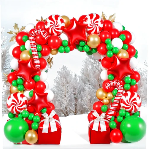 Zesliwy Christmas Balloons Garland Arch kit,Red White Gold and Green Balloons with Gift Box Balloons Candy Cane Red Star Balloons for Baby Shower Birthday Christmas Party Decorations