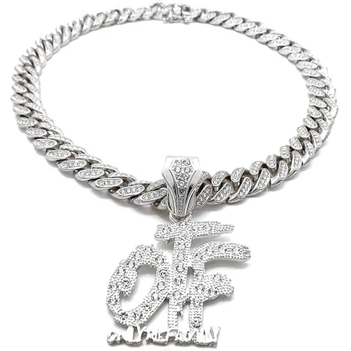 Ashendikan SEVOLY Hip Hop Only The Family Otf Pendant Iced Box Lock Miami Cuban Chain Necklace