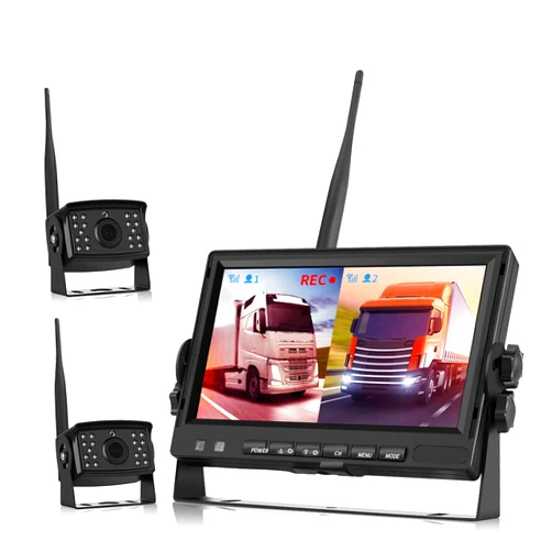 THLY Backup Camera for Truck, Wireless Digital Backup Camera System Trailer 12 Volt Wireless Camera Kit 7 Inch Monitor DVR AHD Video Recording (Rear & Front View Camera) for RV Camper Van 12V-24V