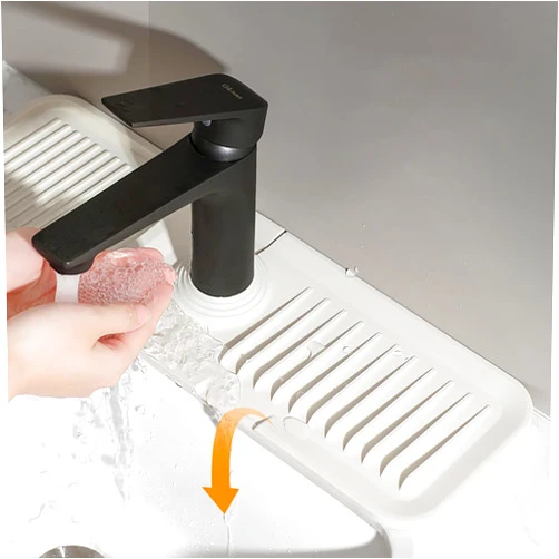 MIKJEZB Upgraded 5° Sloped Kitchen Sink Splash Guard, 17.7 x 5.5 inches, Sink Protectors for Kitchen Sink, Drying Mat for Kitchen Counter, Sink Faucet Mat, Silicon Draining Mat