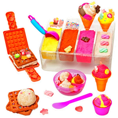 Kipipol Sensory bin - 29 pcs Ice Cream Toy Shop Play Sand Kit with 9 Ice Cream Sand Toys, 1.7 LB Moon Sand for Kids, Sandbox with A Lid - Pretend Play Sensory Toys for Girls and Boys Age 3-5 and Up