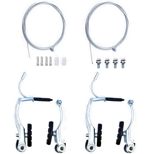 Hmseng 2 Pairs Bike Brakes, Universal Complete V Bike Brakes Set, Mountain Bike Replacement for Most Bicycle,Road Bike Brakes Cables with Front Back Wheels End Caps,End Ferrules -Black