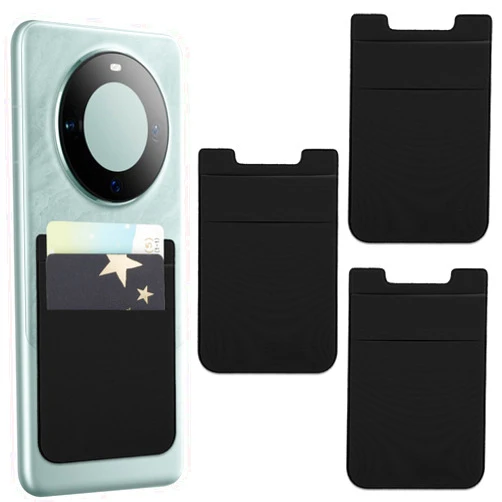WLLHYF 3Pack Cell Phone Card Holder, Double Layer Pocket for Back of Phone Stretchy Lycra Stick on Wallet Credit Cards/ID Card Holder with for Back of All Smartphones Black
