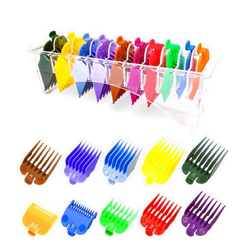 LAVEST 10 Professional Hair Clipper Guards Cutting Guides Fits for Most Wahl Clippers with Organizer, Color Coded Clipper Combs Replacement - 1/16