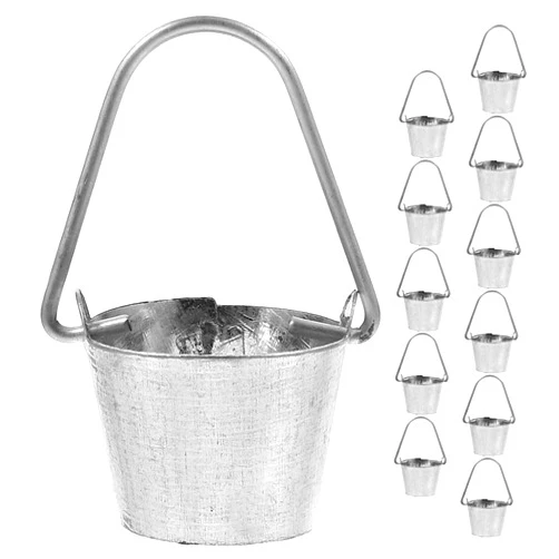 LOGOFUN 12Pcs Dollhouse Miniature Water Bucket Doll House Iron Bucket Mini Barrel Model for Garden Micro Landscape Decoration