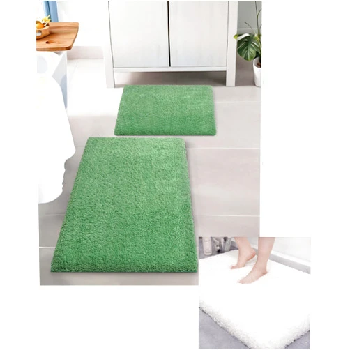 ILANGO Green Small Bathroom Rug 17x24+24x36 inches, White Bathroom Rug 17x24 inches, Bathroom Rug Sets 3 Pieces