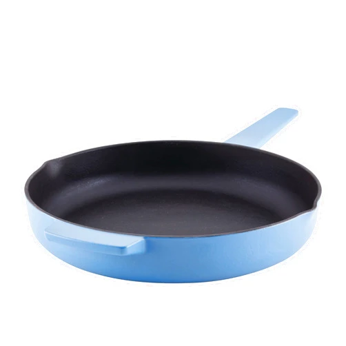 KitchenAid Enameled Cast Iron Frying Pan/Skillet with Helper Handle and Pour Spouts, 12 Inch, Blue Velvet