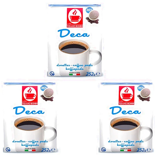 Caffè Tiziano Bonini Bonini Decaf Coffee Pads, Senseo Compatible Decaffeinated Coffee Pads/Pods x36 (Pack of 3, Total 108 pads)