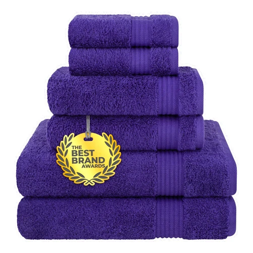Cotton Paradise 6 Piece Towel Set, 100% Cotton Soft Absorbent Turkish Towels for Bathroom, 2 Bath Towels 2 Hand Towels 2 Washcloths, Purple Towel Set
