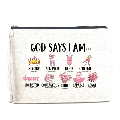 Soiceu Inspirational Christian Gifts for Girls Her, Religious Gifts Motivational Dancer Ballerina Girls Makeup Bag, God Says I Am Dancer Cosmetic Bag Makeup Pouch