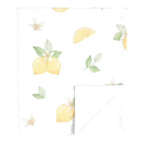 Sweet Jojo Designs Lemon Floral Baby Girl Blanket Receiving Security Swaddle Newborn Toddler Nursery Car Seat Stroller Minky - Yellow Green Beige White Watercolor Boho Bohemian Farmhouse Fruit Flower