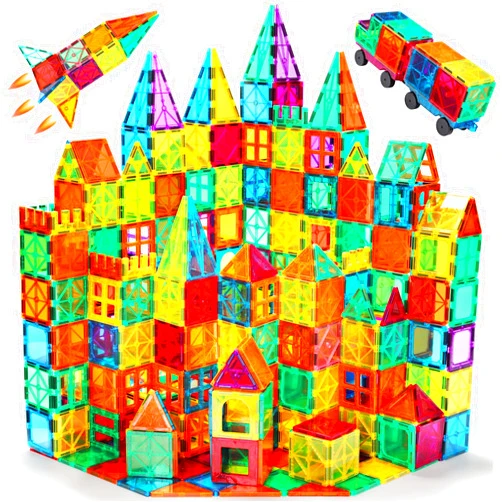 Anbalulu Magnetic Tiles, 100PCS Magnetic Blocks for Kids, Magnet Building Set with 2 Cars, Construction Building Set,STEM Sensory Educational Toys Gift for Toddlers Kids 3 4 5 6 7 8 9 Year Old
