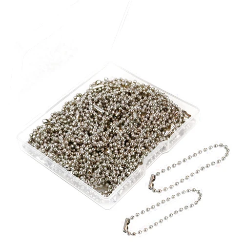 TKYPZY 100 Pcs Ball Bead Chain Ball Chain Keychain Dog Tag Metal Bead Chain Beaded Chain Connector Clasp 4.72 Inch Long 2.4mm Beads Chains for Jewelry Making Key Rings Crafts DIY Hanging Decoration (Silver)