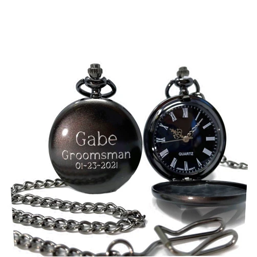 Donebetter Personalized Gunmetal Pocket Watch Custom with Monogram Engraved