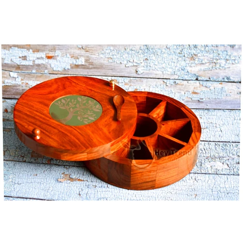 HEYTREND Indian Crafts Rosewood Spice Box/Wooden Dry Fruit Box/Wooden Utility Masala Box/Made of Finest Wood/Quality Assured Spice Box
