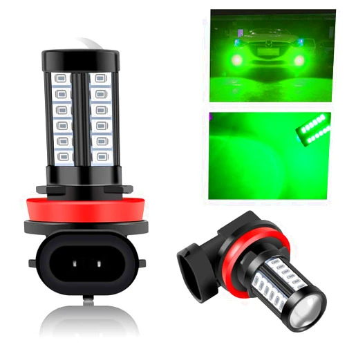 Teguangmei H8 H11 Car LED Fog Light Bulbs Replacement for Cars Super Bright 6000K Green 5730 33SMD for Daytime Running Lights DRL 12V-2Pcs