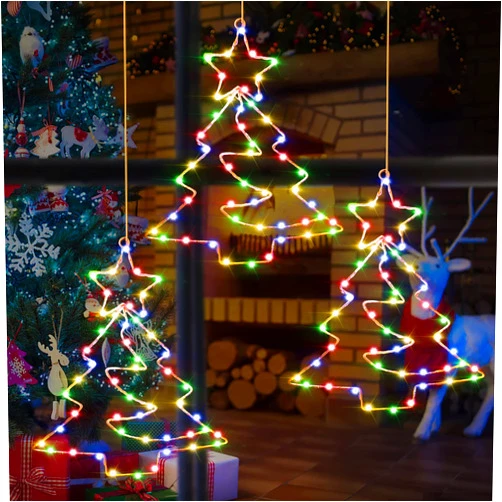 Raymall Christmas Window Lights Battery Operated, 3PCS 55 Indoor LED Christmas Window Lights Decorations with Timer, Remote Control