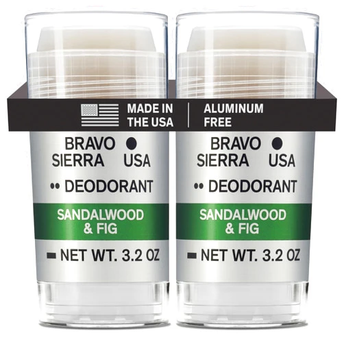 Bravo Sierra Aluminum-Free Deodorant for Men by Bravo Sierra, 2-Pack - Contains Natural Ingredients – Long Lasting All-Day Odor and Sweat Protection - Sandalwood and Fig, 3.2 oz -Paraben-Free, Vegan & Cruelty-Free