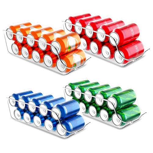 Utopia Kitchen Clear Soda Can Organizer - Fridge Organizer Bins - Set of 4 Drink Organizer For Fridge or Countertop - Soda Can Dispenser For Refrigerator Organizing - Fridge Organization and Storage