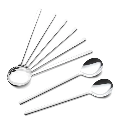 IQCWOOD Spoons, 8 Pieces Stainless Steel Korean Spoons,8.5 Inch Soup Spoons, Korean Spoon with Long Handles, Rice Spoon, Asian Soup Spoon for Home, Kitchen, or Restaurant