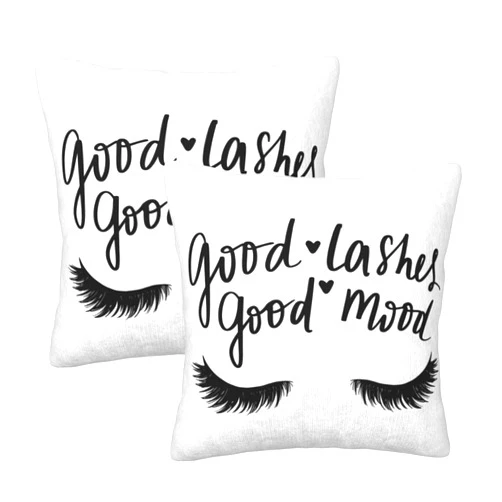 Coshatsu Throw Pillow Covers Decorative Black Lash Eyes Closed Lases Hand Drawn White Close Cartoon Eyelash Wink Eyelid Girl 18x18 Inch Sofa Cushion Pillowcase Square Set of 2