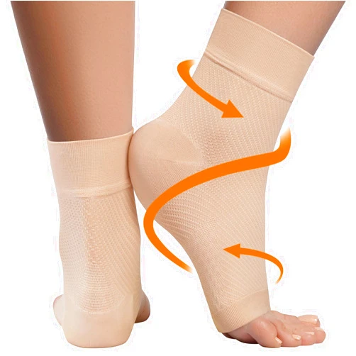 KEMFORD Ankle Compression Sleeve - Plantar Fasciitis Braces - Open Toe Compression Socks for Swelling, Sprain, Neuropathy, Arch Support for Men and Women - 20-30mmhg, M, Beige