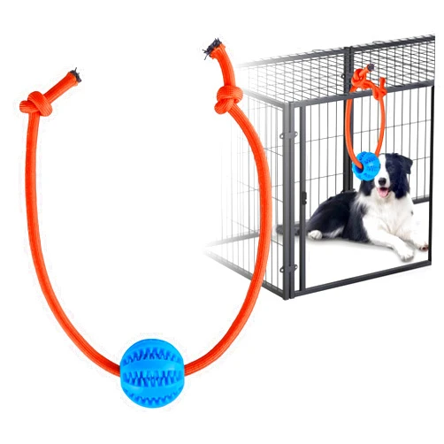 MVSSP Engaging Chew Toys for Dogs - Puppy Crate Training Aids, Puzzle Treat Dispenser with Rope Ball for Reducing Stress and Anxiety, Compatible with Peanut Butter Treats (Blue)