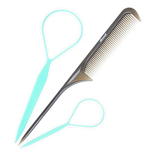 Marcoido Hair Styling Set with Topsy Tail Tool, French Braid Loop, and Rat Tail Comb (Tiffany Blue)