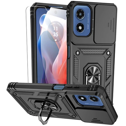 SKTGSLAMY for Moto G 5G 2024 Case,Moto G Play 5G 2024 Case,with Screen Protectors and Camera Cover,[Military Grade] 16ft.Drop Tested with Kickstand Protective Case for Motorola G Play 5G 2024, Black