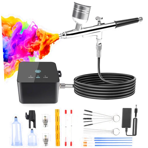 SUNMORN Airbrush Kit with Air Compressor, 25/35/50 PSI High Pressure Non-Clogging with 0.2/0.3/0.5mm Nozzle/Cleaning Sets, Ideal for Painting, Cake Decorating, Makeup Artistry, and Craft Projects