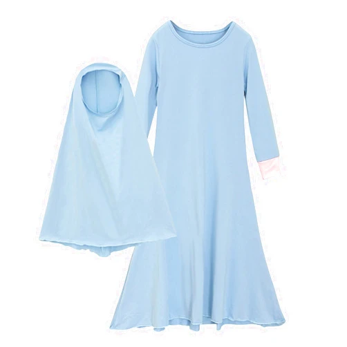 Generic Muslim Islamic Baby Girls' Ramadan Abaya With Hijab Full Length Robe Burka Maxi Little Kid Born Clothes Set for Girls