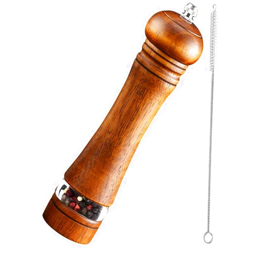 TooWoom Pepper Grinder Salt Grinder Wooden Pepper Mill Grinder w/Adjustable Coarse, 8 inch Tall Wood Refillable Manual Pepper Grinder Mill Peppermill for Black Peppercorn, Easy Clean w/Cleaning Brush