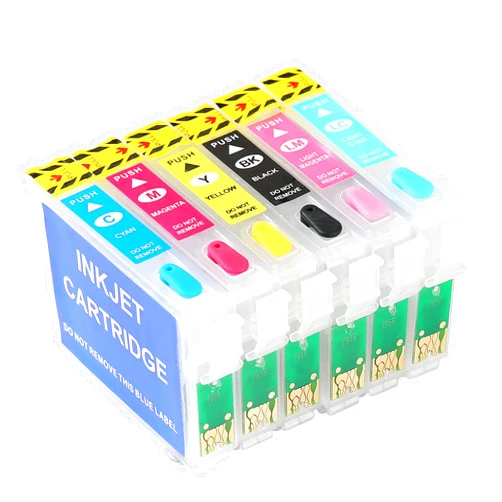 KiteiHiry T079 Empty Refillable Ink Cartridges Replacement With Permanent Chip Suitable 79 T079 (T079120, T079220 T079320 T079420 T079520 T079620) to use with Artisan 1430 and Stylus Photo 1400 Printer