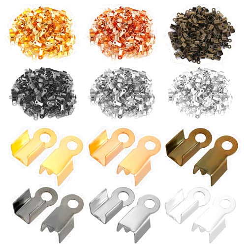 Yolev 1200Pieces Fold Over Clasp Cord Ends Terminators Crimp End Tips Leather Ribbon Ending Clasp Tips Jewelry Connector for Necklace Bracelet Jewelry Making