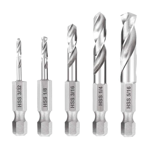 COMOWARE Stubby Drill Bit Set for Metal, 5pcs HSS M2 Short Length Drill Bit with 1/4-Inch Quick Change Hex Shank