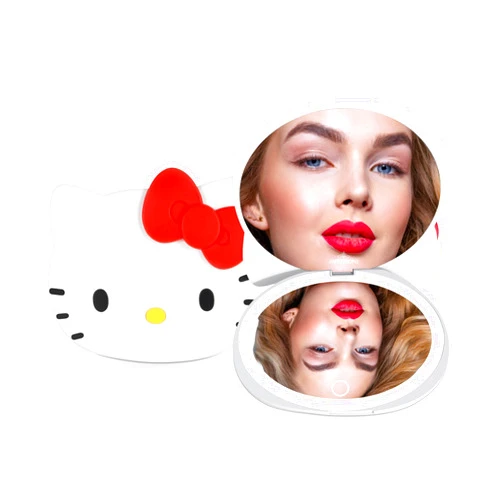 IMPRESSIONS VANITY · COMPANY Impressions Vanity Hello Kitty LED Compact Mirror for Purse, Travel Lighted Makeup Mirror with 3X Magnification, Adjustable Brightness, Soft Touch Sensor Button and Hello Kitty Figural Shaped Design