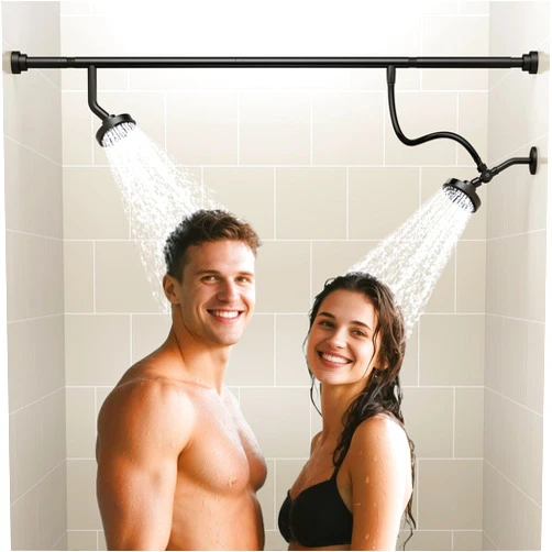 NTPN Dual Shower Head for Couples, High Pressure Double Shower Heads for Two People Rod, Two Showerhead System Fit 2 Person, Birthday Gifts for Women Men, Spa-Like (Black) Segmented Design