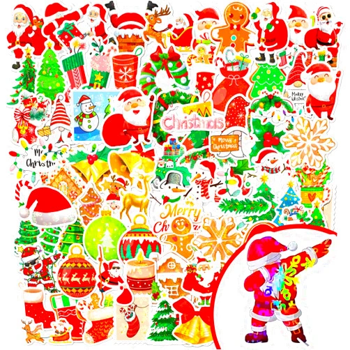 Kanehosi Christmas Stickers 100Pcs, Waterproof Holiday Stickers Carton Santa Merry Christmas Theme Stickers for Kids Gifts, Winter Stickers for Christmas Decorating Party Crafts Cards
