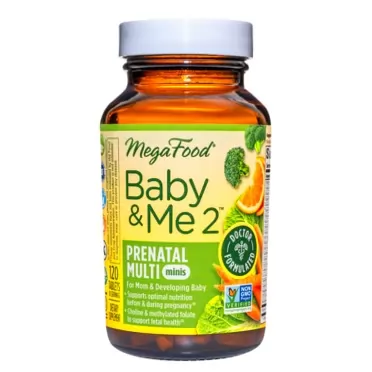 MegaFood Baby & Me 2 Prenatal Multi Minis - Postnatal and Prenatal Vitamins for Women with Biotin, Folic Acid, Choline, and More - Non-GMO - 120 Tablets