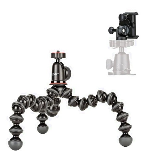 JOBY GorillaPod 1K GripTight Mount PRO Kit, Compact Flexible Tripod 1K Stand and BallHead 1K with Locking Phone Mount, Easy Landscape or Portrait Mode, Supports up to 1kg (2.2lb), Black (JB01831-BWK)