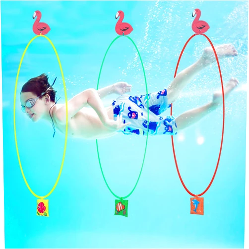 90shine 15PCS Pool Toys Games Set-5 Diving Through Swim Rings + 5 Flamingo Buoys + 5 Sand Bags for Kids 3,4,5,6,7,8,9,10,11,12 Adults-Swimming Thru Pool Hoop Accessories Water Sport Gifts (Assembly Needed)