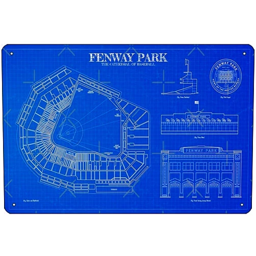 Oedrtqi Fenway Park. The Cathedral of Baseball (Blueprint) Poster 8 x 12 Inch Funny Metal Tin Sign Game Room Man Cave Wall Decor