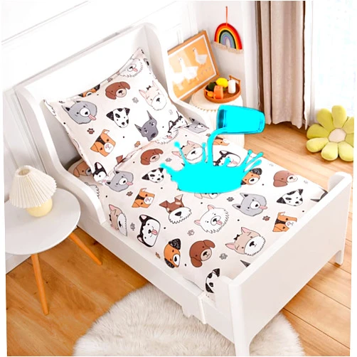 KWLOVER Bed Fitted Sheet and Pillowcases Set,TPU Waterproof Mattress Protector,Doggy Printed Bed Sheets for Kids (Cream, Twin)